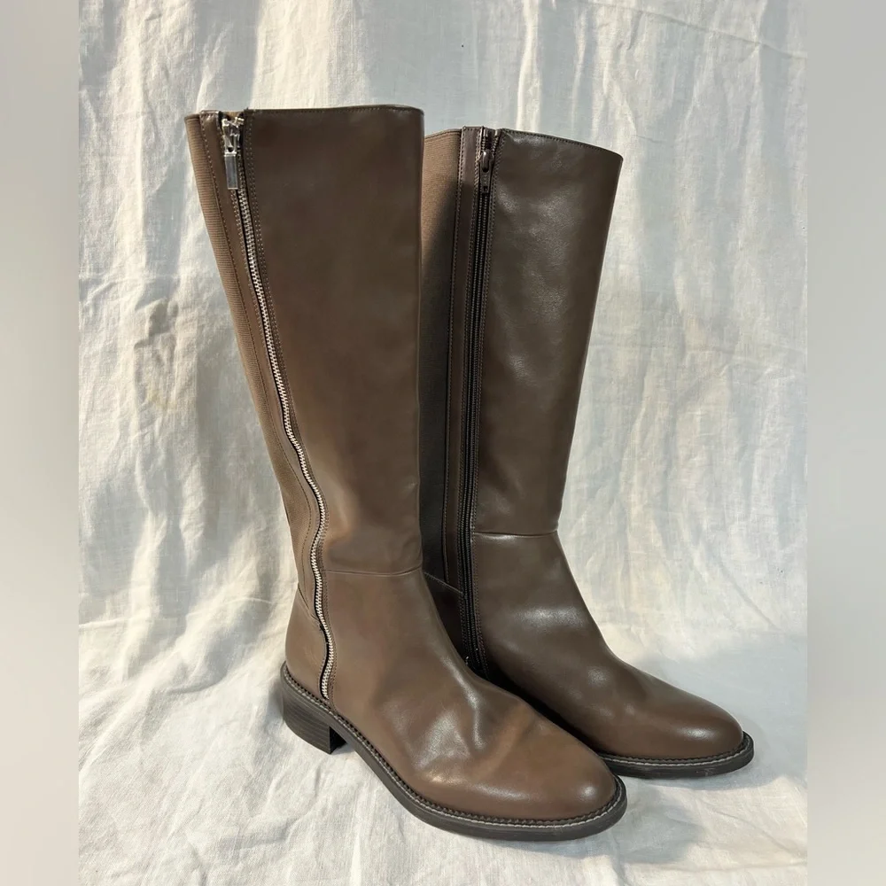 Brown Knee-High Zipped Boots - Picture 16 of 16